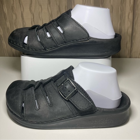 Tatami Birkenstock Women’s 8 Men's 6 Black Leather Clogs Mules Slip On - Picture 4 of 16